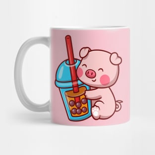 Cute Pig With Bubble Milk Tea Cartoon Mug